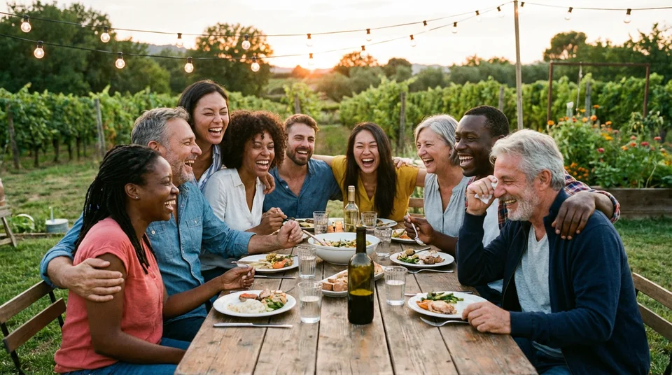 Diverse group of adults laughing together